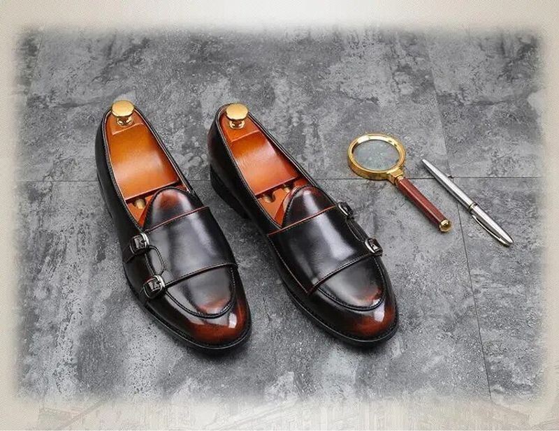 Herren Retro Patina Freizeit Lederschuhe Trendy Schnalle Party Hochzeit Schuh Herren Driving Flats Herren Mokassins Loafers EU_voghion.com