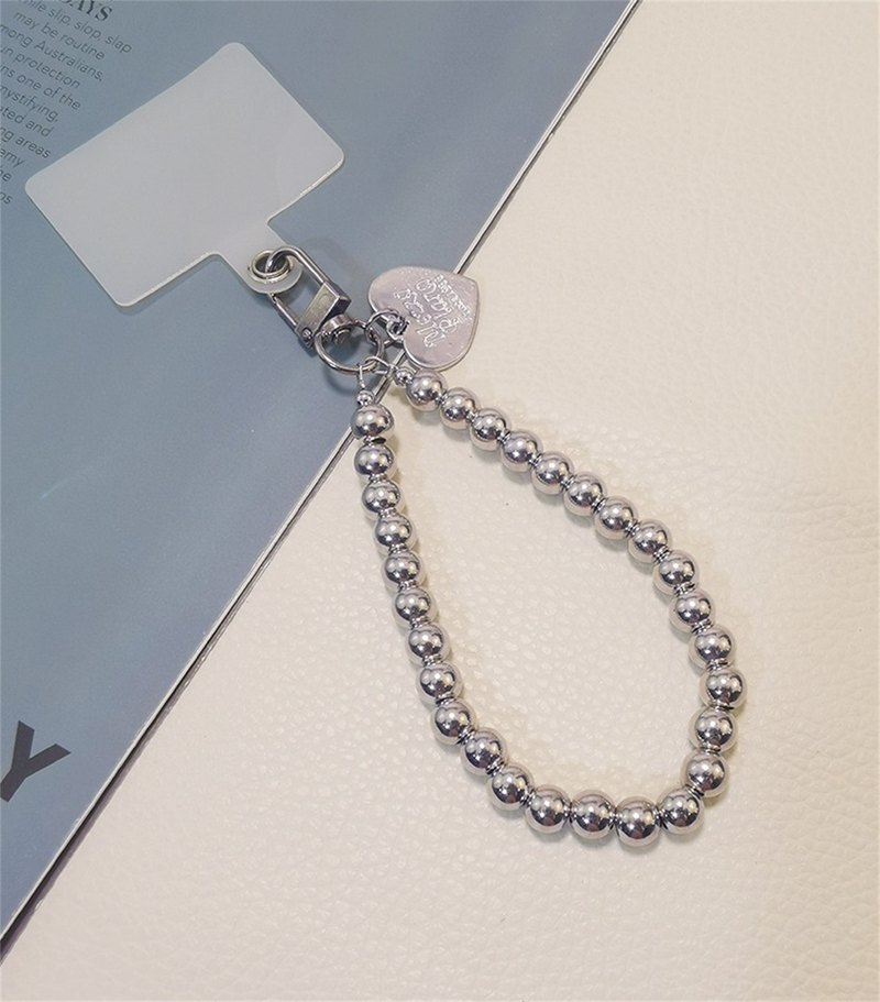Universal Mobiltelefon Plätering Pärlor Hjärta Anti-förlorade handrem Armband Kedja För iPhone 14 13 pro max Samsung Flip 4 S23 Ultra_voghion.com