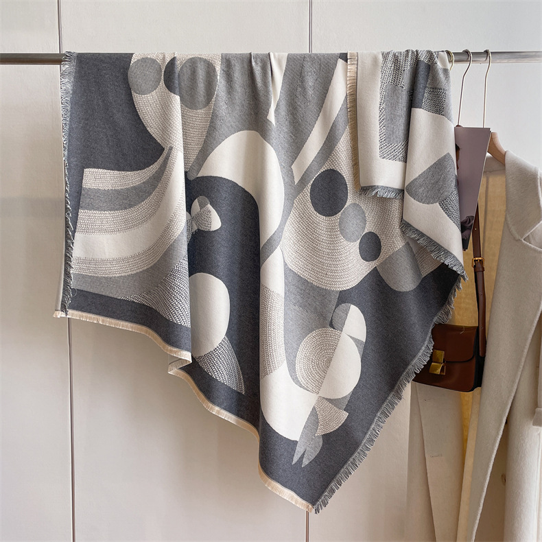2024 Autumn/Winter New Square Art Style Cashmere Scarf Women's Warm Air Conditioning Room West Blanket Shawl_voghion.com
