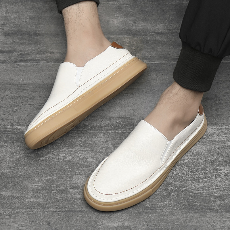 Mocassini traspiranti casual per autunno e inverno, nuovi da uomo in versione coreana, con una gamba sola, piccole scarpe bianche in pelle per uomo_voghion.com