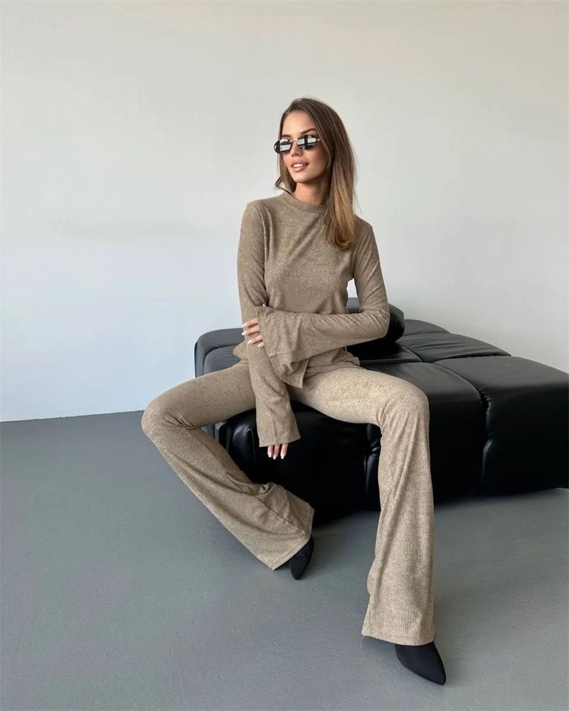 women's autumn and winter new fashion personalized slimming knitted long-sleeved tops and trousers women's suits_voghion.com