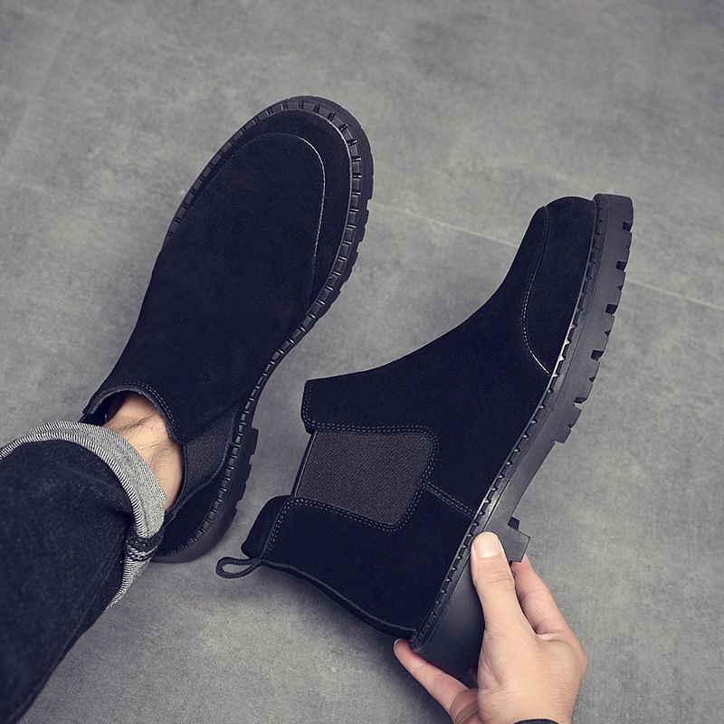 Fur Martin Boots Men's Round Head Platform Short Boots Medium Help Desert Boots Matte Leather Men_voghion.com