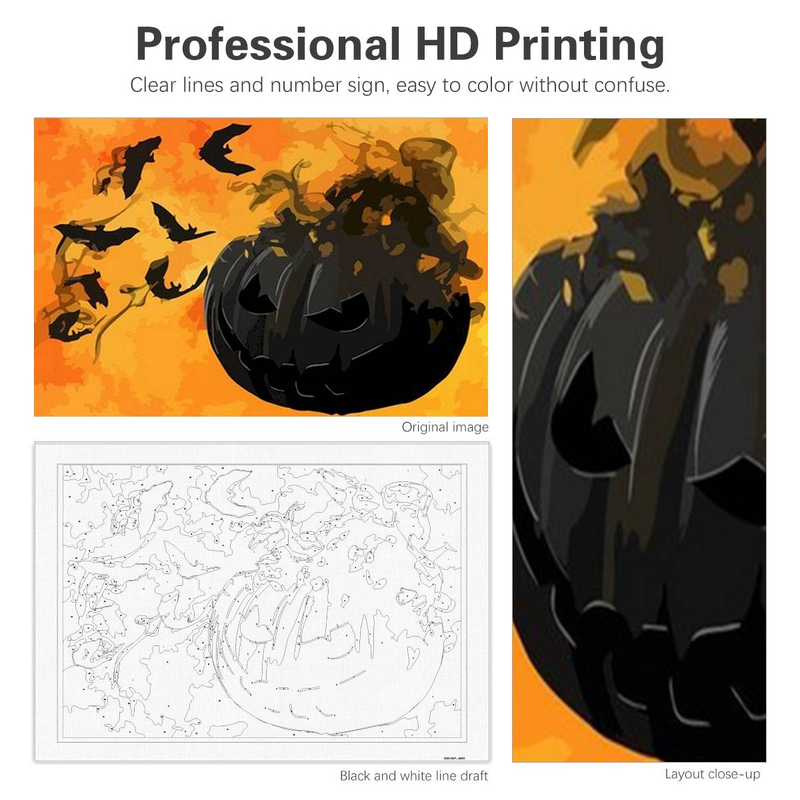 Kits de pintura acrílica por números de RUOPOTY, pinturas por números, pintura de linterna de calabaza negra, números, arte de pared_voghion.com