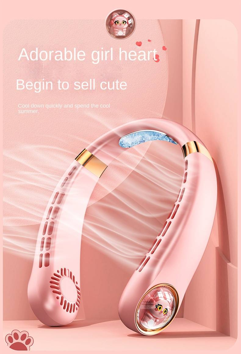 Ventilatore da collo Cat Capsule portatile senza pale, flusso d'aria a 360°, super silenzioso, 5 velocità, 2000 mAh, collo spray, volume d'aria di raffreddamento ricaricabile_voghion.com
