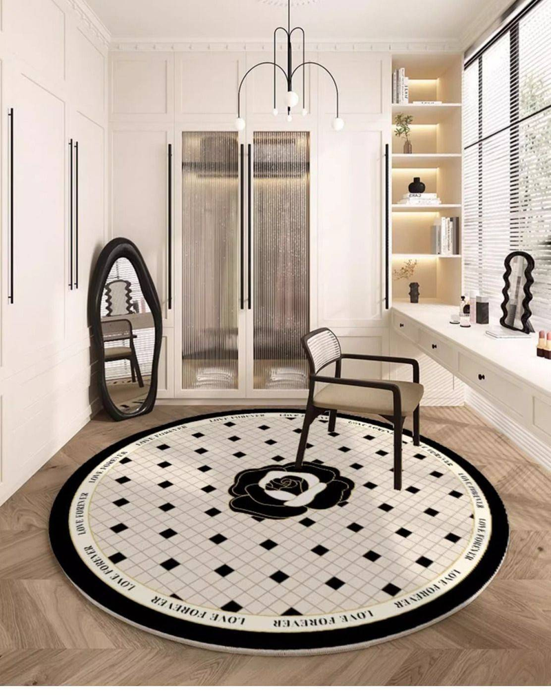 Cream Style Round Carpet Light Luxury High End Living Room Coffee Table Bedroom Bedside Cloakroom Dressing Table Chair Floor Mat_voghion.com