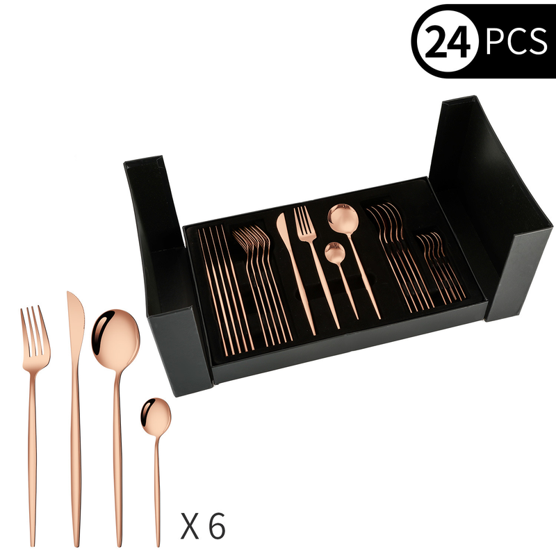 Σετ μαχαιροπίρουνων 24 τεμαχίων από ανοξείδωτο ατσάλι για πορτογαλικά προϊόντα - Μαχαίρι μπριζόλας, πιρούνι, κουτάλι σε κομψό κουτί δώρου (για ξενοδοχεία και εστιατόρια)_voghion.com