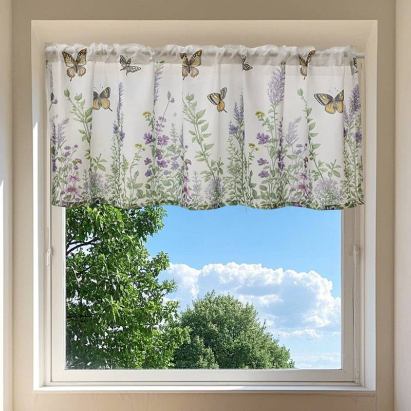 Tenda da caffè con farfalle color lavanda - Tenda da porta in poliestere in stile rustico per cucina, bagno e camera da letto (larghezza 100/150/180/230 cm, lavabile in lavatrice)_voghion.com