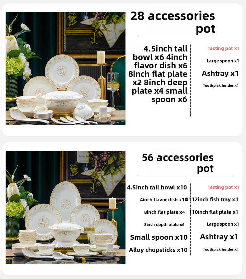 Bone Dinnerware Set – Luxury Handcrafted Round Bowls & Plates With Gold Trim (Microwave Safe Gift Box For Holidays & Weddings)_voghion.com