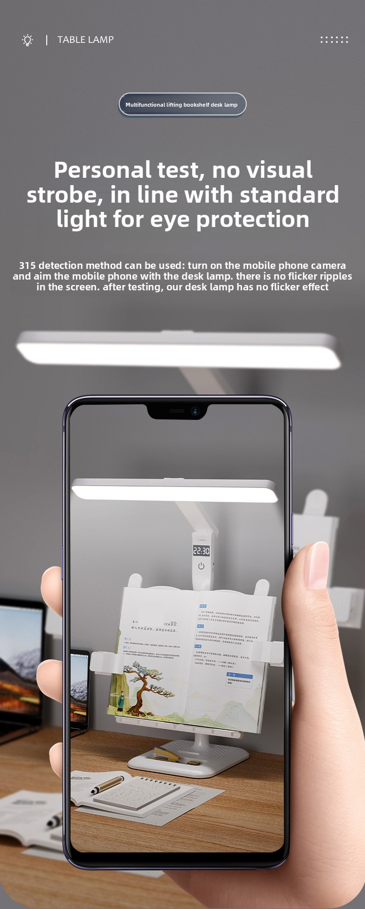 Wiederaufladbare LED-Schreibtischlampe mit Bücherständer und Touch-Steuerung, 80–89 CRI und AA-Grade-Beleuchtung, einstellbare Farbtemperatur, moderne Arbeitslampe_voghion.com