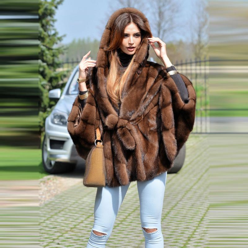 Abrigo de visón sintético con mangas de murciélago para mujer, blusa de invierno con capucha extragrande, chaqueta de imitación de piel ética, abrigos de piel sintética_voghion.com