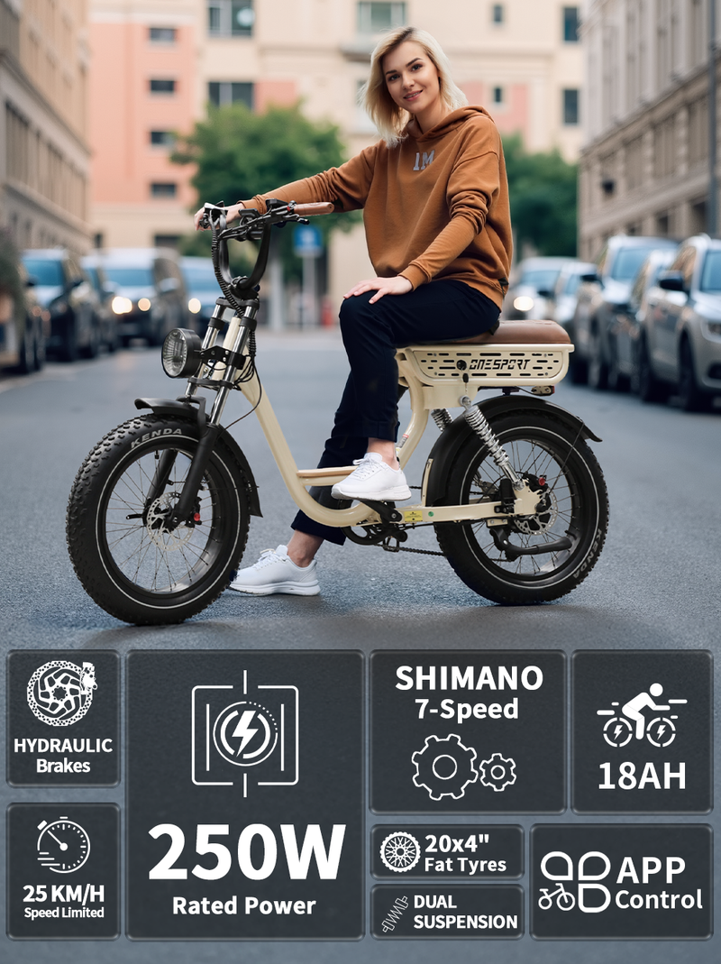 Onesport W77 Step-Through Electric Bike Low-Step Frame | Removable Battery | 25km/h Pedal Assist | LCD Display Bluetooth | Comfortable City Commuter_voghion.com