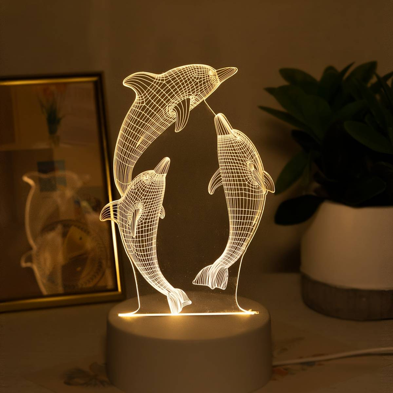 USB 3D Glowing Dolphin Night Light - Creative Ocean Animal Table Lamp For Home Decoration, Birthday & Holiday Gift_voghion.com