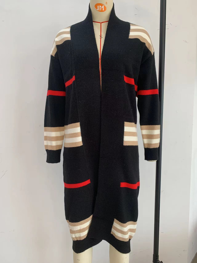 Cardigan lungo da donna in maglia a righe_voghion.com
