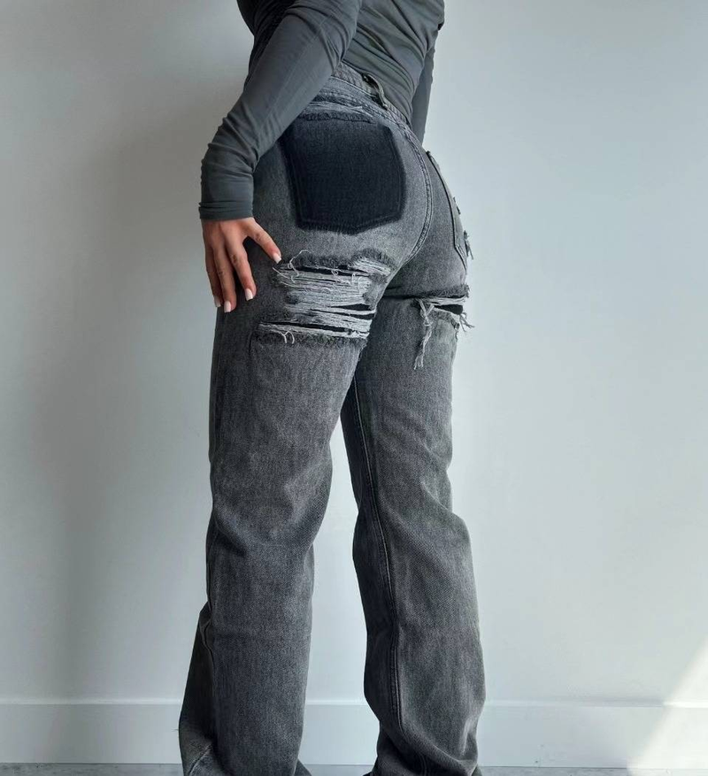 Women's Low-Rise Straight Leg Distressed Jeans - Light Blue Washed Denim Pants For Petite & Regular Sizes_voghion.com