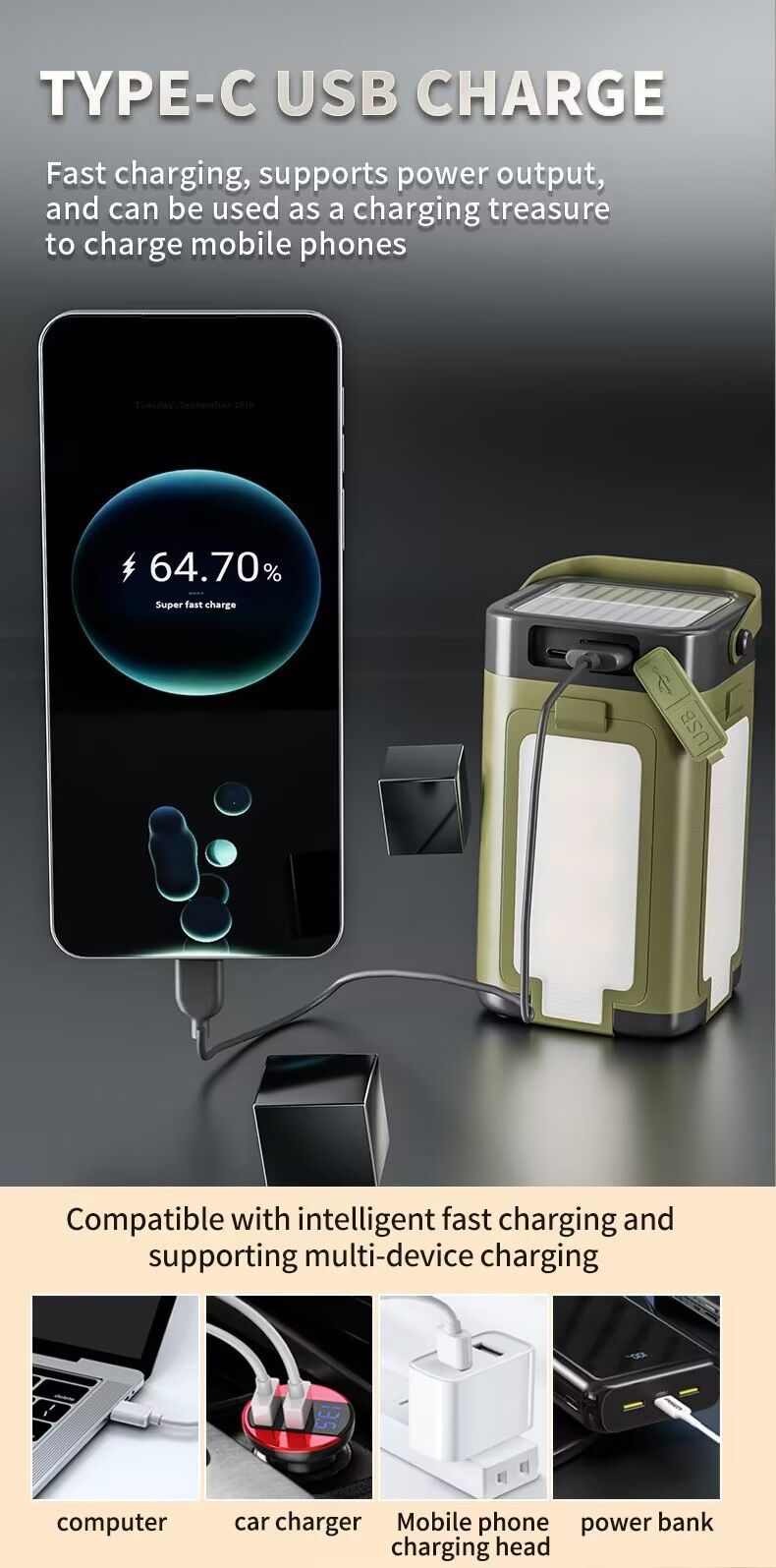Portable Solar Camping Lantern With 2000mAh Battery - 4-Leaf Foldable LED Light For Outdoor, Emergency & Nighttime Ambiance_voghion.com