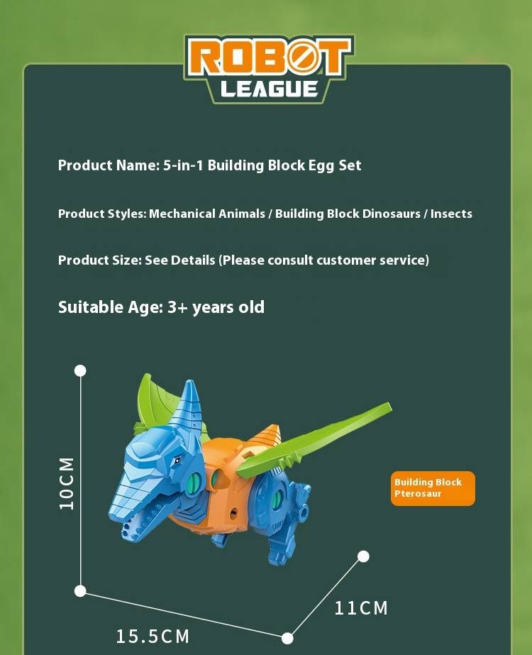 5-in-1 DIY Dinosaur Egg Toy Set – Screw-Together Transformable Robot, Animals & Insects – STEM Building Kit For Kids Ages 3-6_voghion.com