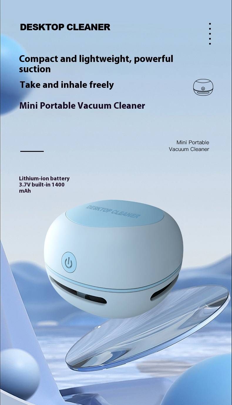 Cute Desktop Vacuum Cleaner - USB Rechargeable, 10KPA Strong Suction, Handheld Dust Buster For Keyboard, Crumbs & Pet Hair (Portable & Lightweight)_voghion.com