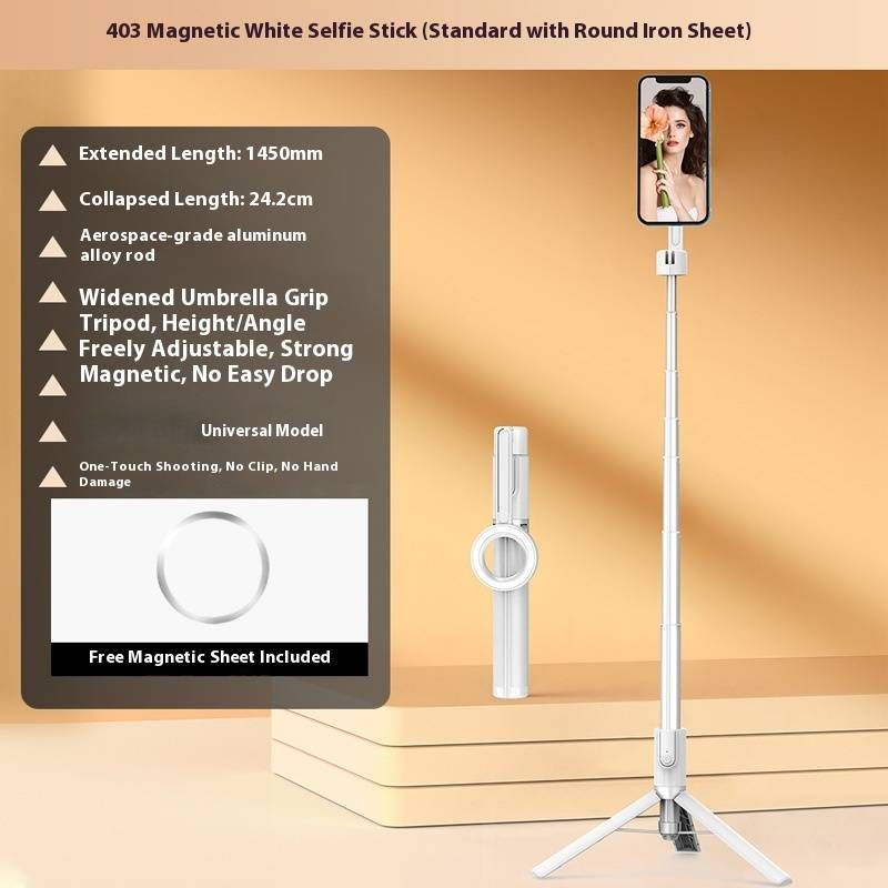 Supporto magnetico per treppiede per telefono con telecomando Bluetooth, selfie stick estensibile da 1,45 m/1,7 m per vlogging, streaming live e fotografia all'aperto_voghion.com