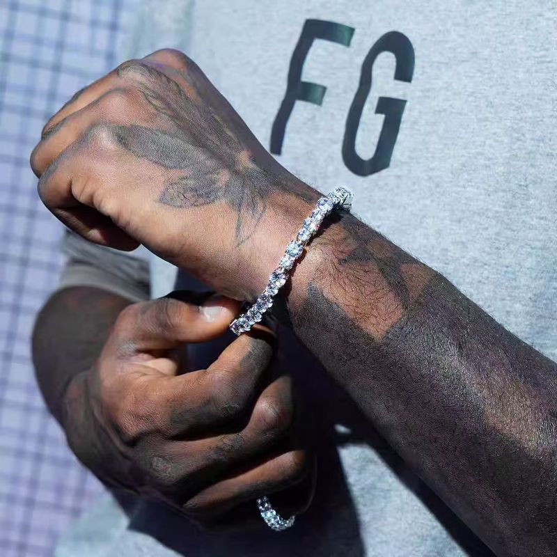 Hip Hop Titanium Steel Non Fading Single Row Full Dia AAA Zircon Tennis Bracelet Men And W Omen's Same Style Trendy Hand_voghion.com
