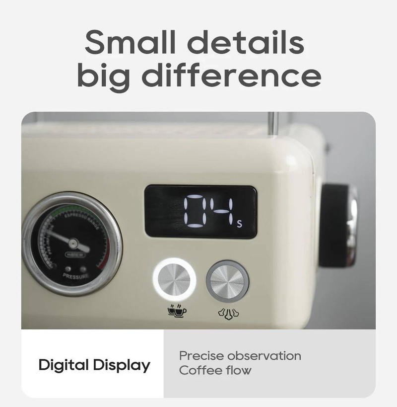 PSH10PLUS-WH-EU 1350W Halbautomatische Kaffeemaschine, 20Bar Pumpendruck, Pulverhammer, 58mm Temperaturregler, beweglicher Filter, Kalt-/Heißkonzentrat_voghion.com