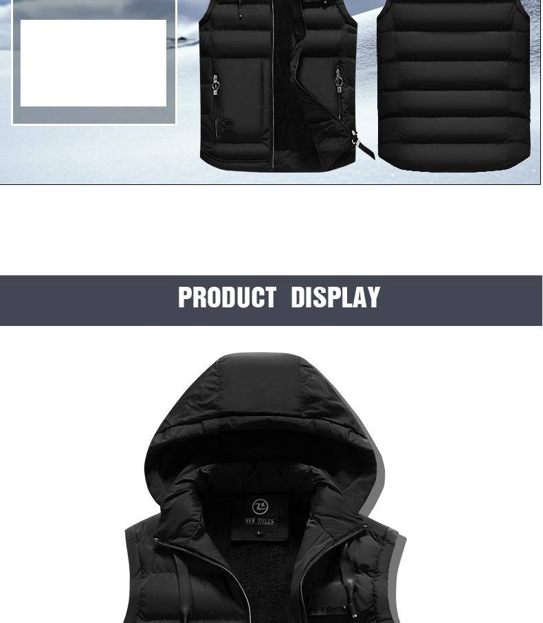 Veste sans manches matelassée d'hiver pour homme, à capuche amovible, fermeture éclair et col montant (noir, marine, olive, kaki, bordeaux)_voghion.com