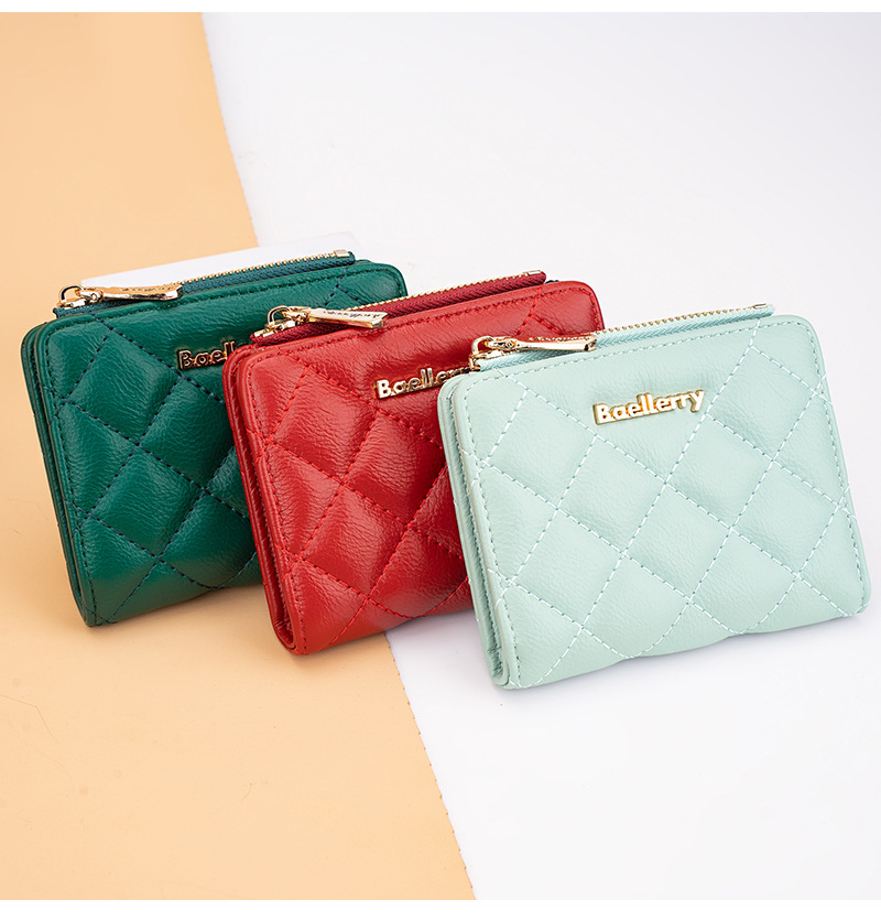 Baellerry nueva cartera corta para mujer, monedero de moda con cremallera doble acolchada, cartera de PU para mujer_voghion.com