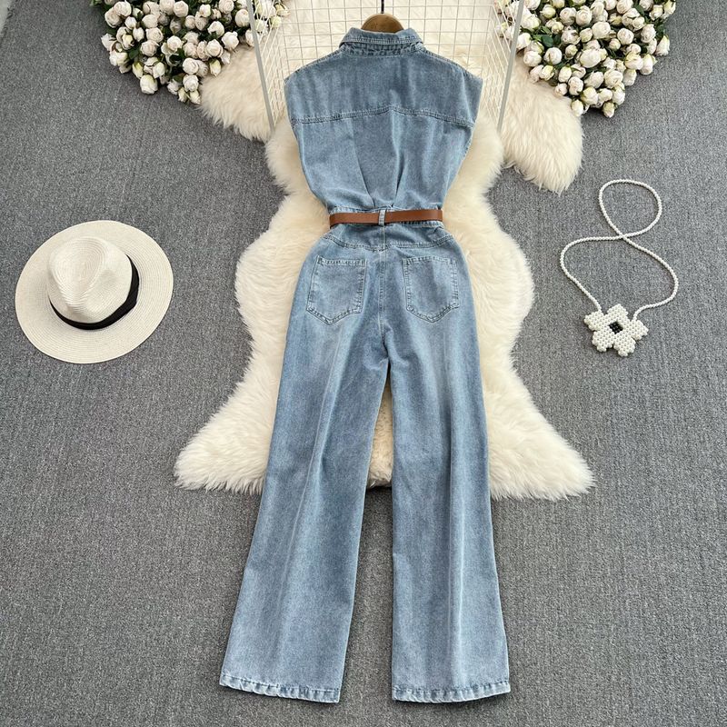 Styl odzieży damskiej, odzież robocza, denim, kombinezon, wysoki stan, wyszczuplające, proste, szerokie nogawki, kombinezon dla kobiet_voghion.com