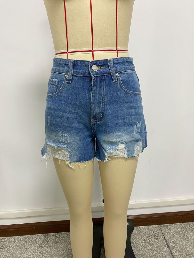Short en jean déchiré à bords bruts pour femme, coupe slim, ample, coupe trapèze_voghion.com