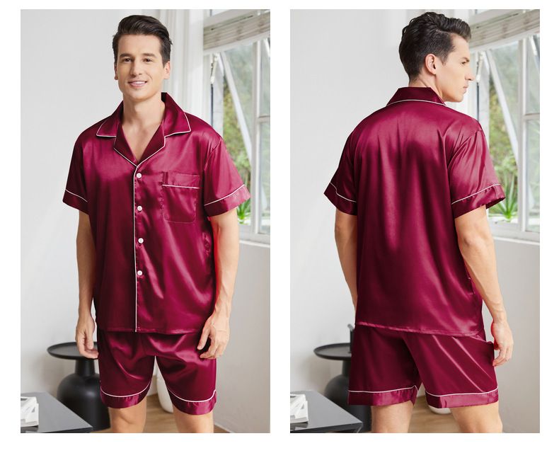 Sous-vêtements d'été pour hommes, costume de maison à revers, pyjama fin pour hommes, vêtements de maison amples de grande taille_voghion.com