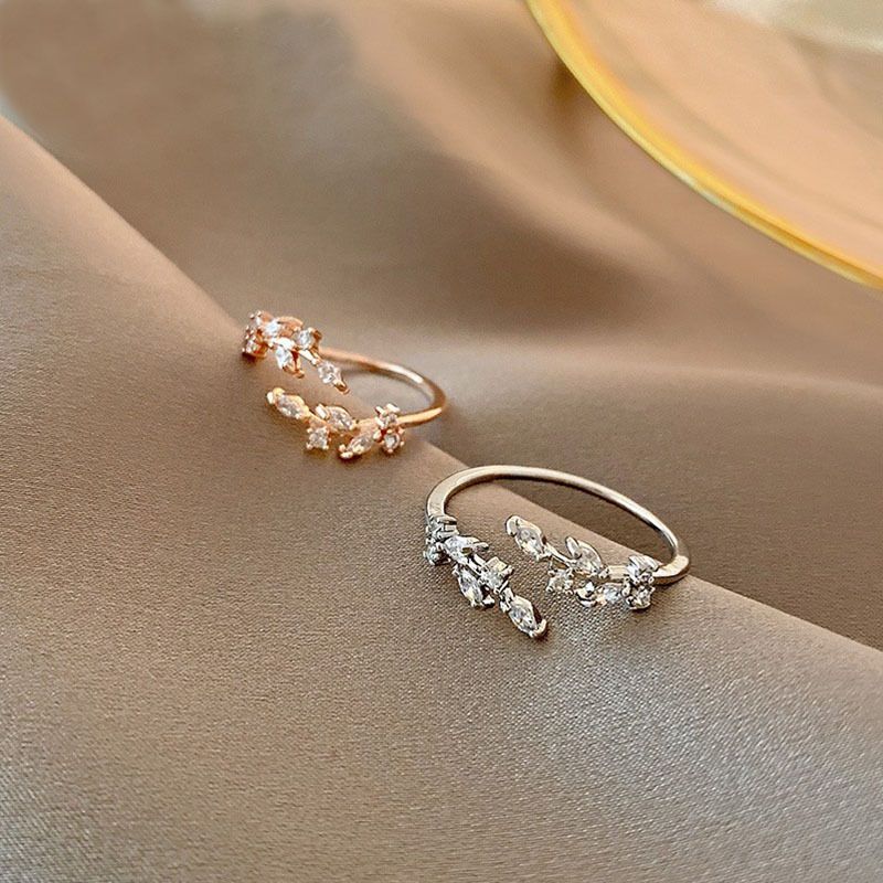 Kristallblattring Damen Instagram Trendy Mode Persönlichkeit Leichter Luxus Kleiner und eleganter Designsinn Offener Index_voghion.com