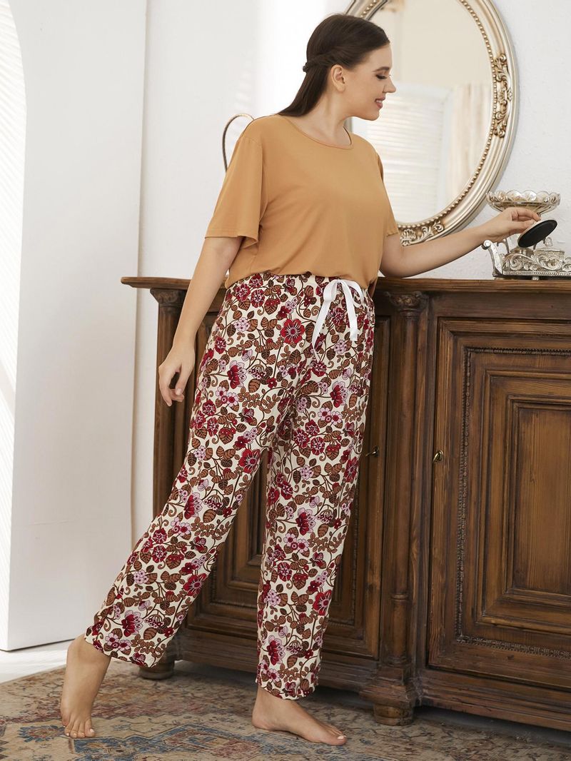 Plus Size Damen Pyjama Frühling Herbst Lose Kurzarm Lange Hosen Homewear Set Geeignet Für Oberbekleidung_voghion.com