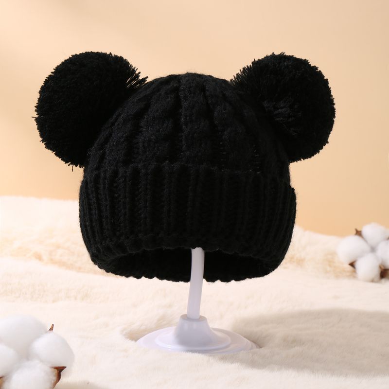 Cappello per bambini con doppia palla in filato acrilico twist in tinta unita per abbigliamento per bambini_voghion.com