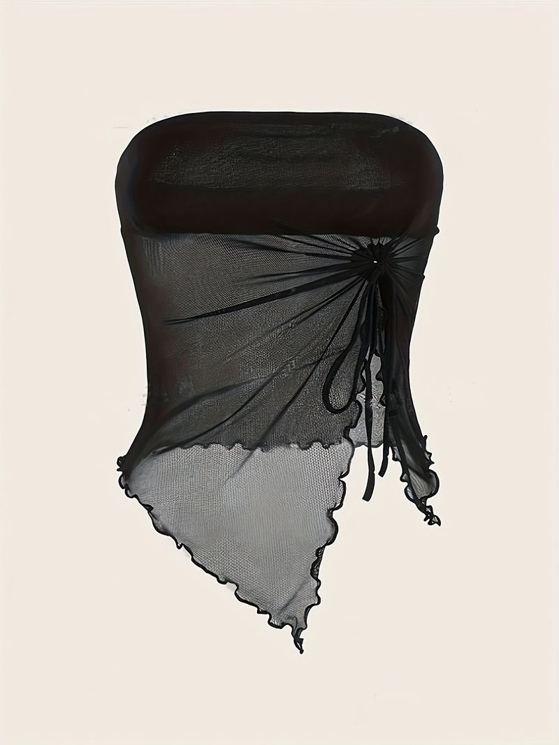 Damenbekleidung Sommer Neue einfarbige seitliche Kordelzugschlitze Unregelmäßige Slim Fit Tube Top Weste Top_voghion.com