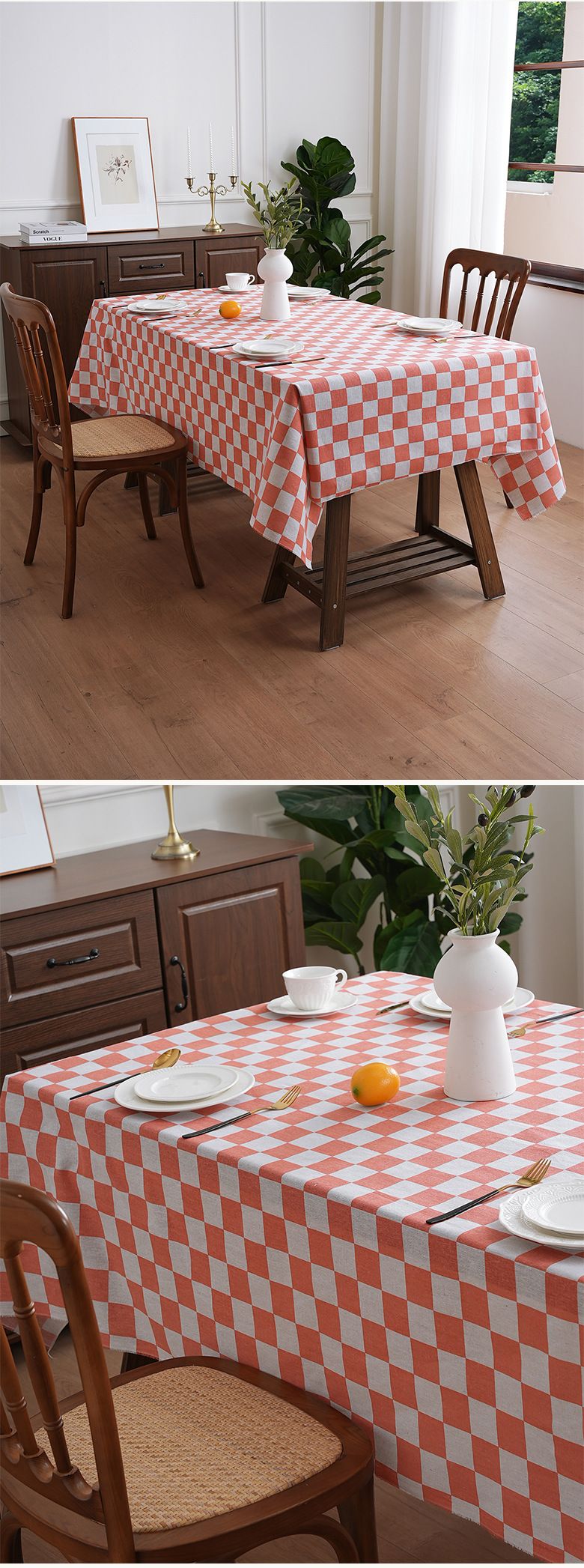 Kariertes Tischdecken-Set – 4 Farben (Schwarz/Weiß, Grau/Weiß, Orange/Weiß, Rosa/Weiß) – 5 Größen 150 x 100 cm bis 150 x 260 cm – wasserdichtes Polyestergewebe_voghion.com