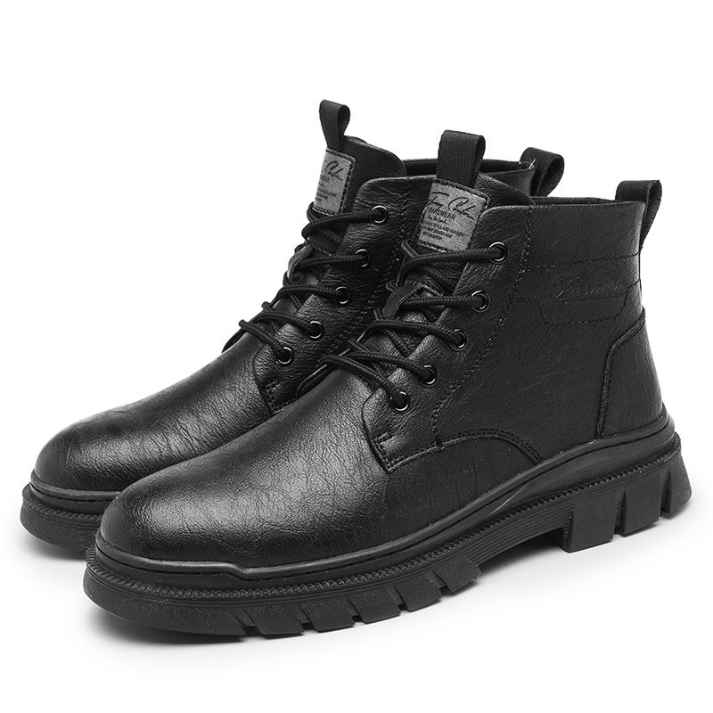 Martin high-top britiske mid-top lædersko korte sorte arbejdsstøvler til mænd_voghion.com