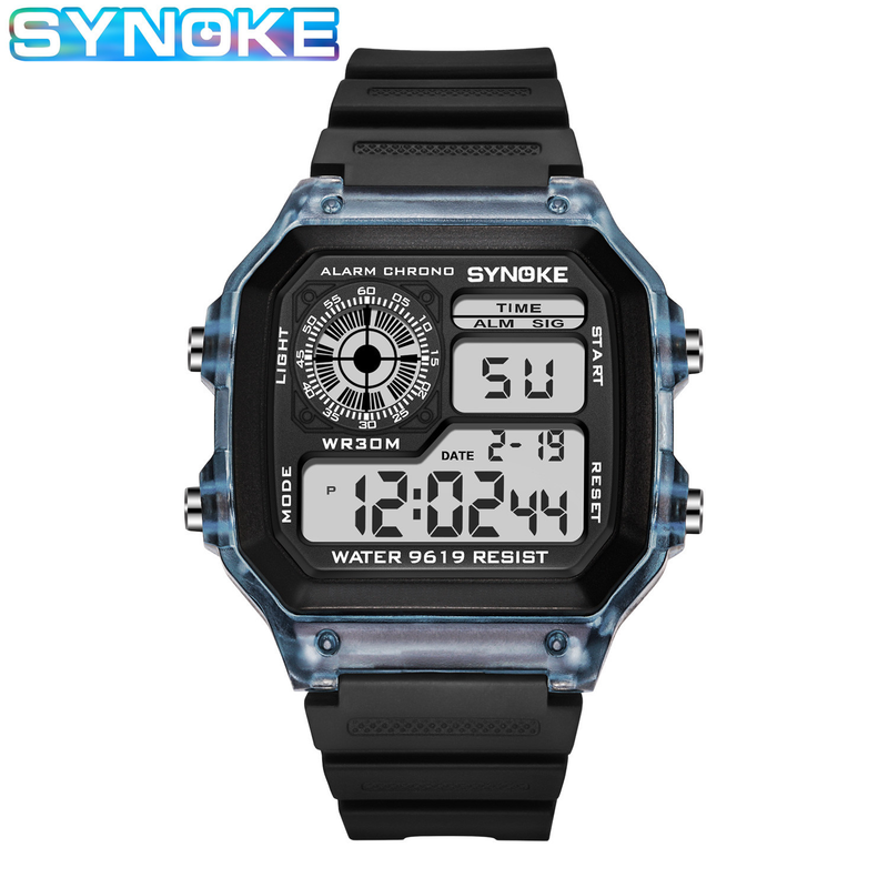 SYNOKE Nuovo orologio elettronico trasparente luminoso impermeabile da uomo quadrato classico alla moda sportivo studente_voghion.com