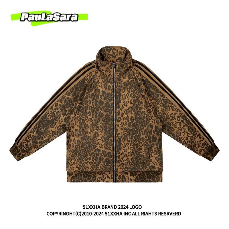 Paula Sara American High Street Niche Felpa con stampa leopardata e design a collo largo e largo per uomo e donna_voghion.com