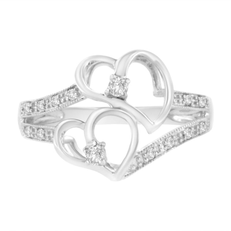 14KT White Gold 1/10 cttw Diamond Twin Heart Ring - Size 6.5_voghion.com