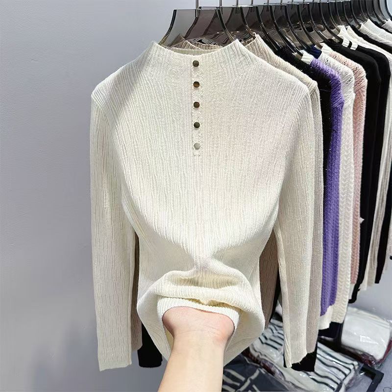 【 Cashmere Family 】 Half high neck short wool base women's slim fit and slimming black knit sweater, inner layer_voghion.com