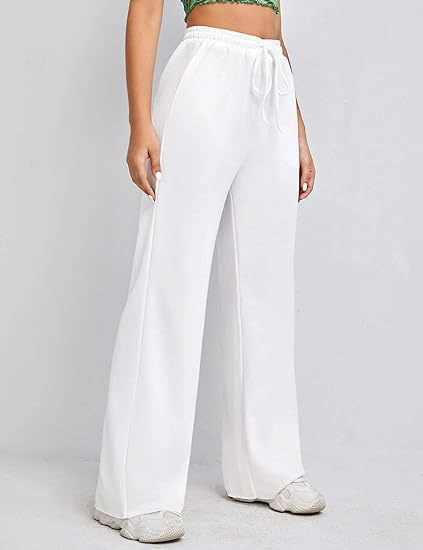 Pantaloni da jogging casual da donna, a vita alta, a gamba larga, con coulisse elastica, comodi pantaloni da salotto per l'uso quotidiano_voghion.com