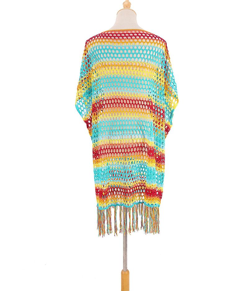 Women's Crochet Fringe Beach Cover Up Short Kimono Bikini Wrap Swimwear Sheer Summer Vacation Boho Chic_voghion.com