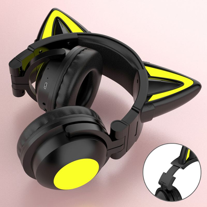 Bluetooth-kompatibel Kopfhörer Bunte Leucht Katze Ohr Form Stereo Musik Wireless Gaming Headset für Handy_voghion.com