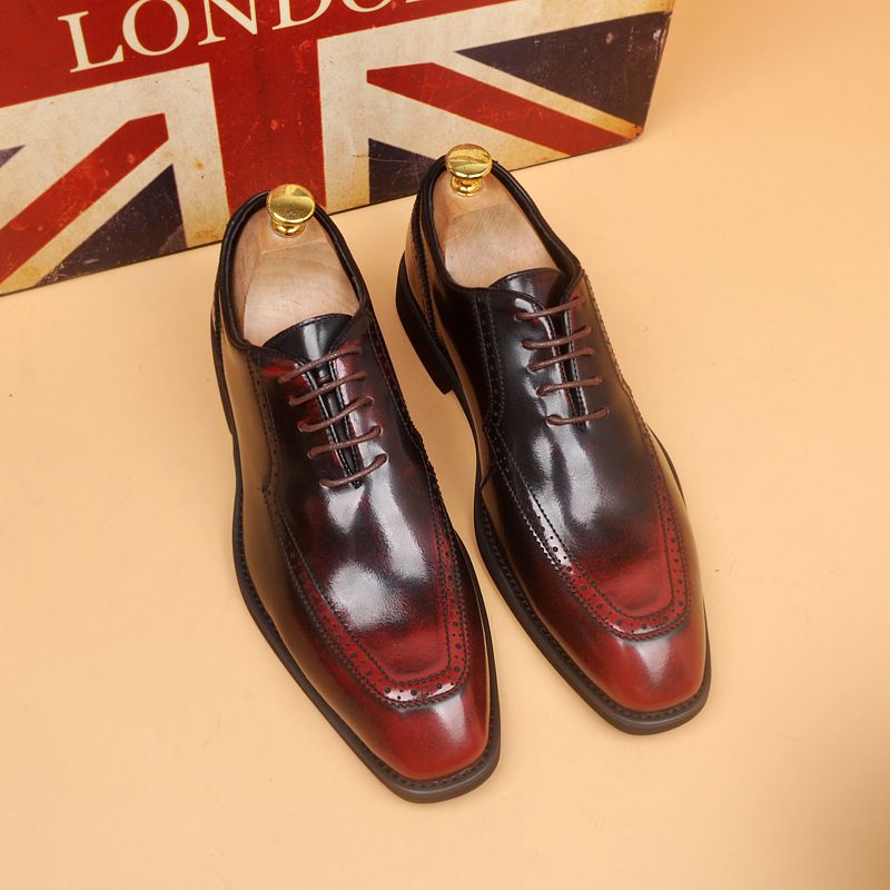 Euro Step New Business Casual Patent Leather With Hidden Wedge Block Color Trendy Hairstylist Men's Shoes_voghion.com