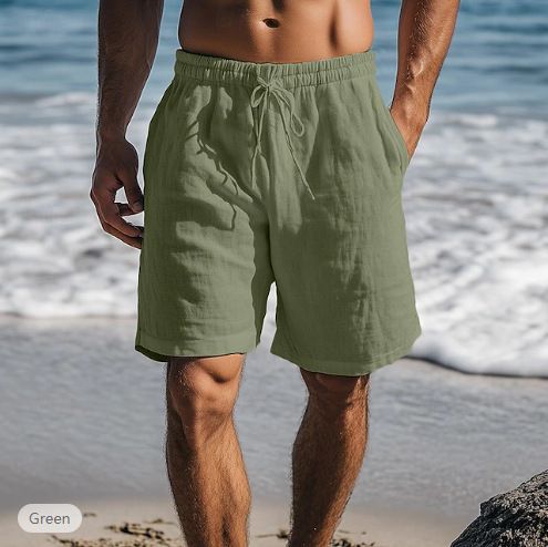 Abbigliamento da uomo Nuovo cotone e pantaloncini di lino Coulisse Elastico in vita Gamba dritta Tinta unita Traspirante Quotidiano Spiaggia Cinque Punti Pantaloncini casual_voghion.com