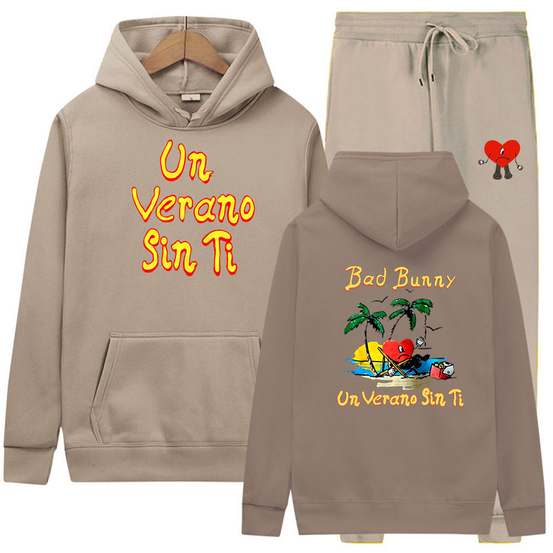 2022 Men's and Women's Sweater Un Verano Sin Ti Bad Bunny Printed Pullover+casual Sports Pants_voghion.com