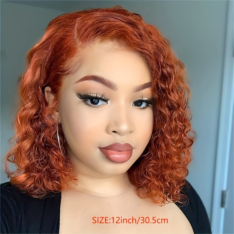 180% 13x4 perruque de cheveux humains bordeaux gingembre orange bouclés Bob perruque moyenne longue vague profonde perruque bouclée ondulée dentelle avant perruque de cheveux humains ligne de cheveux naturelle_voghion.com