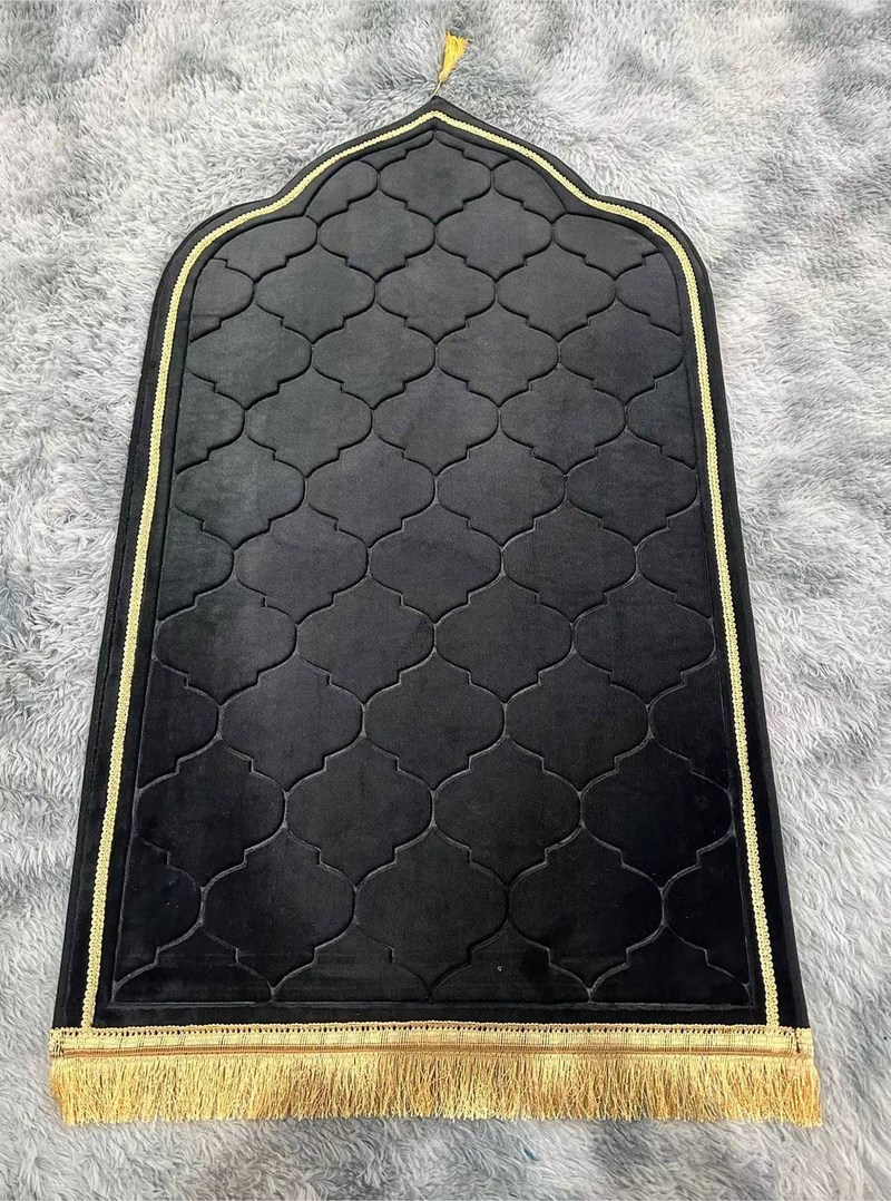 Couverture de pèlerinage en flanelle gaufrée transfrontalière, tapis de pèlerinage épais de couleur unie avec tapis de prière à pompon_voghion.com