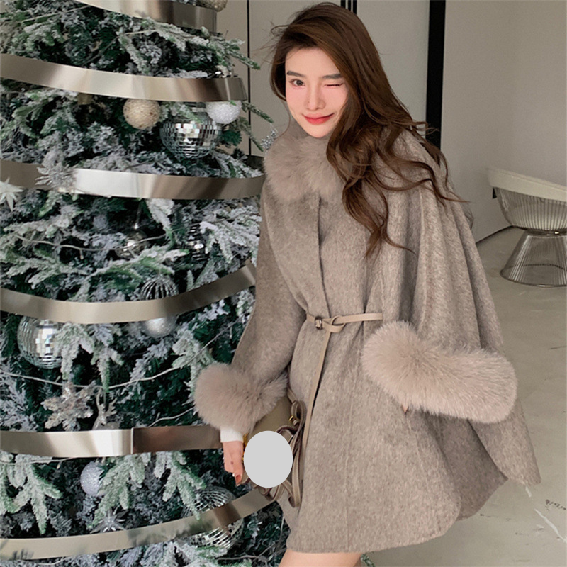 Dameskleding Herfst en Winter Nieuwe Bontkraag High End Dubbelzijdige Kasjmierjas Voor Vrouwen Wollen Cape Sjaaljas_voghion.com