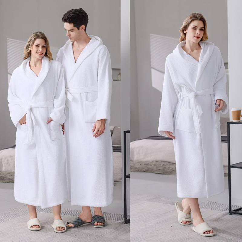 Pure Cotton Bathrobe Hotel Υλικό Πετσέτας Ενηλίκων Νυχτικό με κουκούλα Pure Cotton Ζευγάρι Μακρύ μπουρνούζι για την άνοιξη και το φθινόπωρο_voghion.com