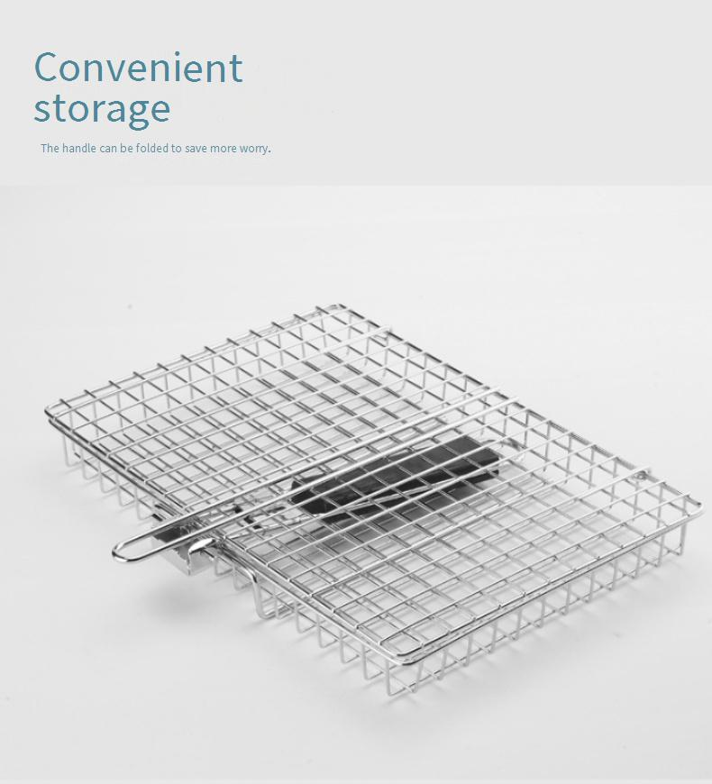 Rustfrit stål foldbart håndtag grillklemme udendørs multifunktionel grillet fiskeklemme grillet kylling grillnet majs grillstativ_voghion.com